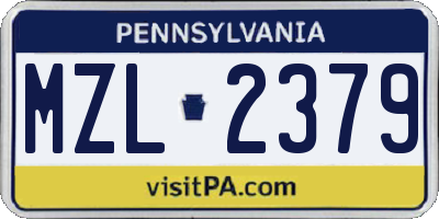 PA license plate MZL2379
