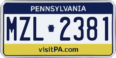 PA license plate MZL2381