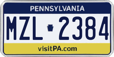 PA license plate MZL2384