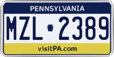 PA license plate MZL2389