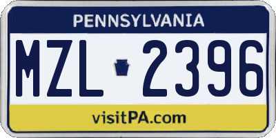 PA license plate MZL2396