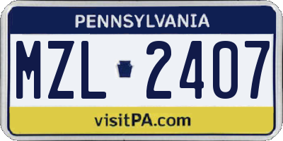 PA license plate MZL2407