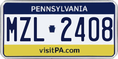 PA license plate MZL2408
