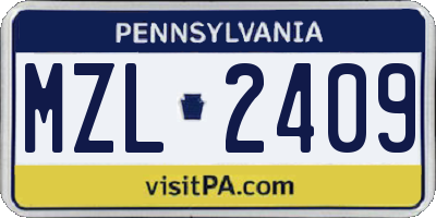PA license plate MZL2409