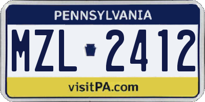 PA license plate MZL2412