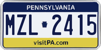 PA license plate MZL2415