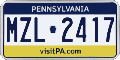PA license plate MZL2417
