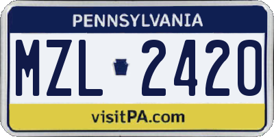 PA license plate MZL2420