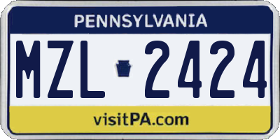 PA license plate MZL2424