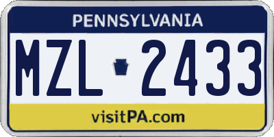 PA license plate MZL2433