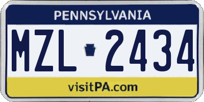 PA license plate MZL2434
