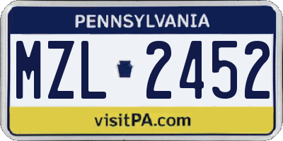 PA license plate MZL2452