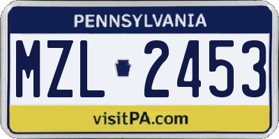 PA license plate MZL2453