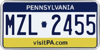 PA license plate MZL2455