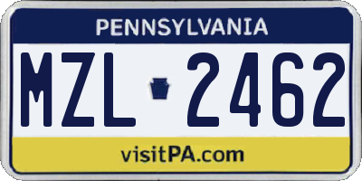 PA license plate MZL2462