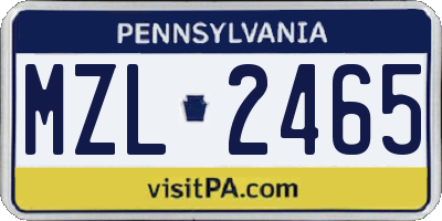 PA license plate MZL2465