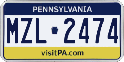 PA license plate MZL2474