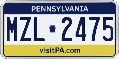PA license plate MZL2475