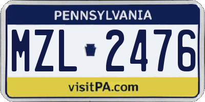 PA license plate MZL2476