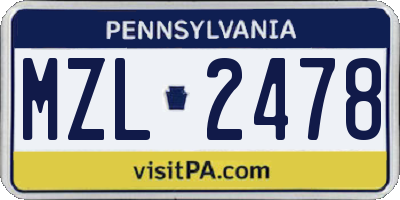PA license plate MZL2478