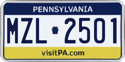 PA license plate MZL2501