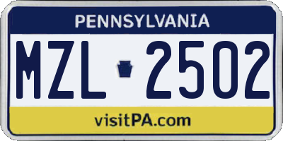 PA license plate MZL2502