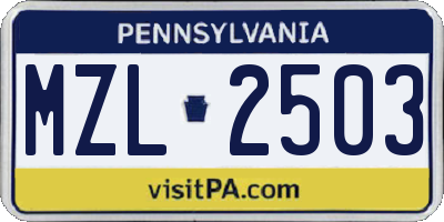 PA license plate MZL2503
