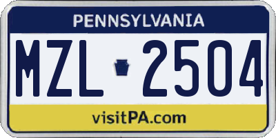 PA license plate MZL2504
