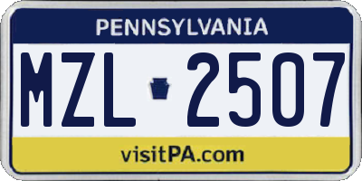 PA license plate MZL2507