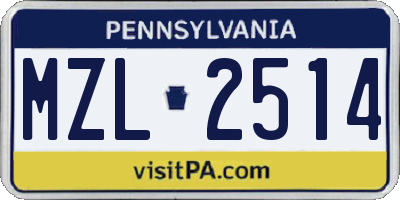 PA license plate MZL2514