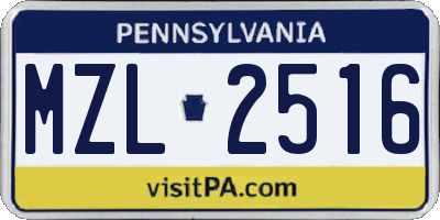 PA license plate MZL2516