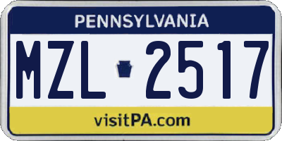 PA license plate MZL2517