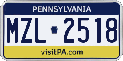 PA license plate MZL2518