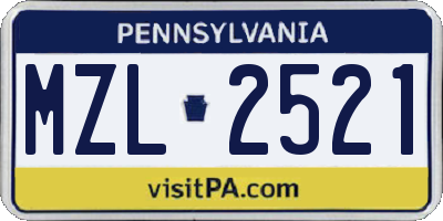 PA license plate MZL2521