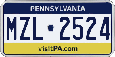 PA license plate MZL2524