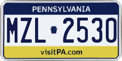 PA license plate MZL2530