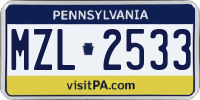PA license plate MZL2533