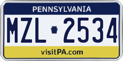 PA license plate MZL2534