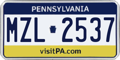 PA license plate MZL2537