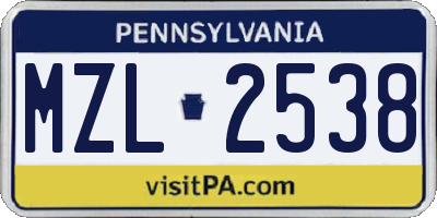 PA license plate MZL2538