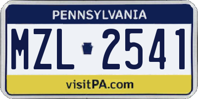 PA license plate MZL2541