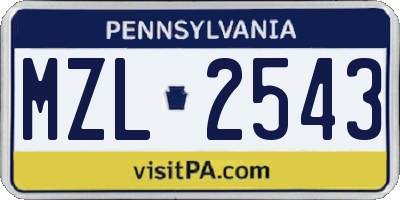 PA license plate MZL2543
