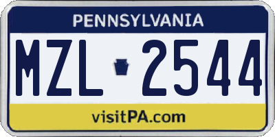 PA license plate MZL2544