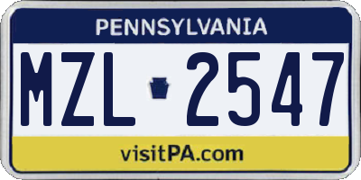 PA license plate MZL2547