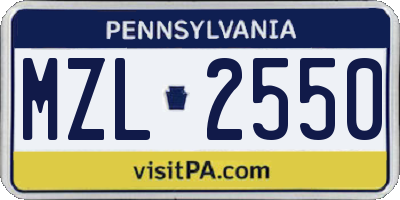 PA license plate MZL2550