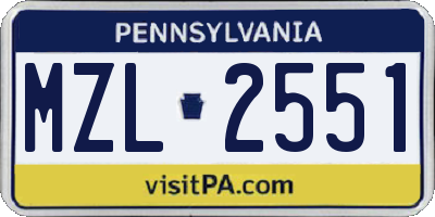 PA license plate MZL2551