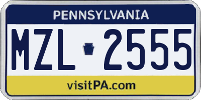 PA license plate MZL2555