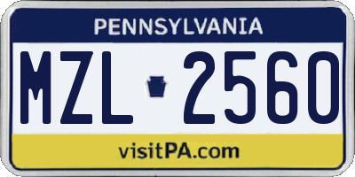 PA license plate MZL2560