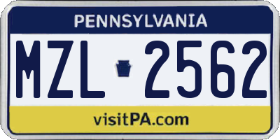 PA license plate MZL2562