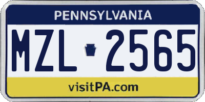 PA license plate MZL2565